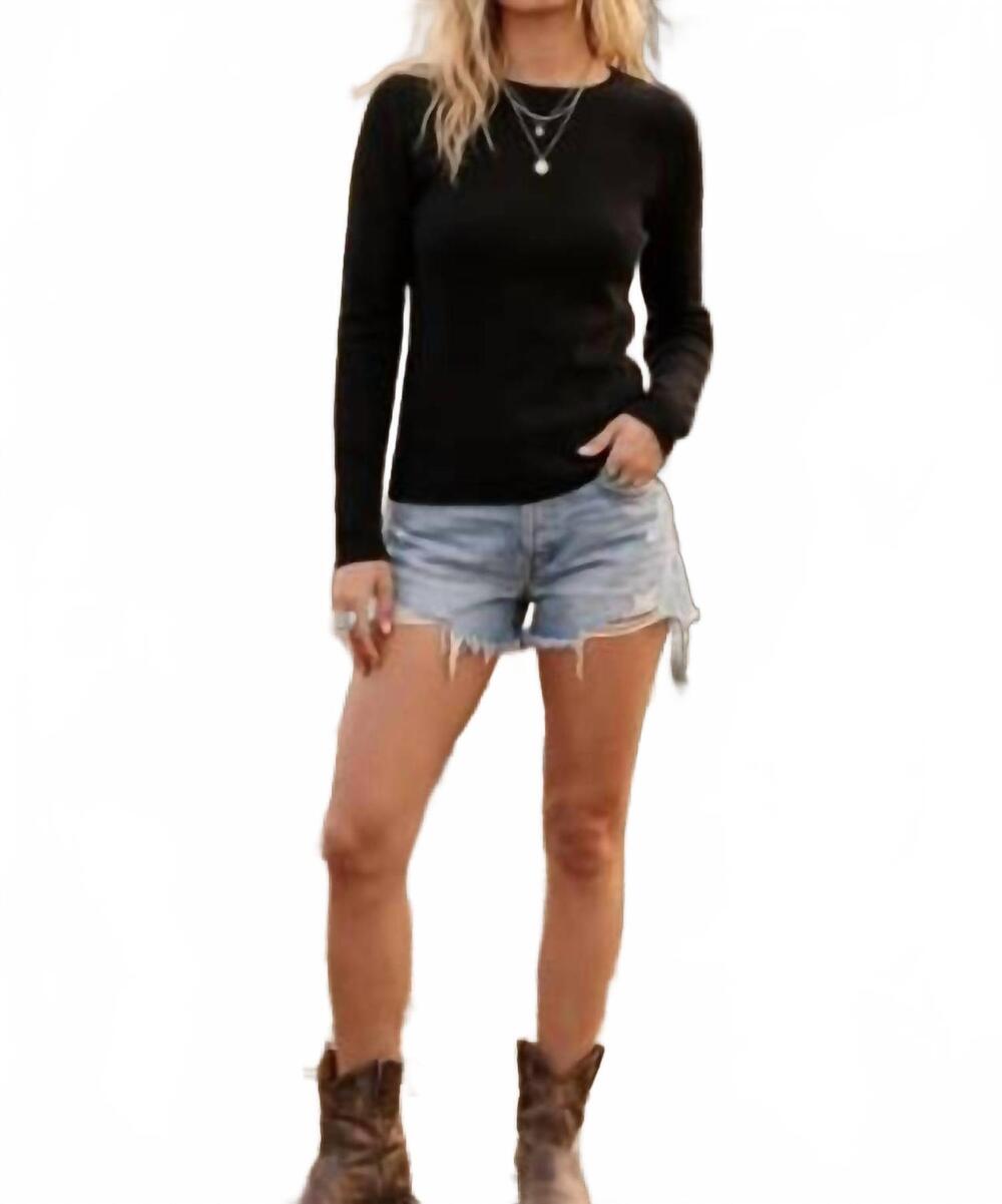 NEW SEWN AND SEEN essential ribbed long sleeve knit top in black